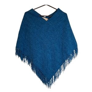 Highlander Fair Trade Teal Woven Fringe Poncho Wrap